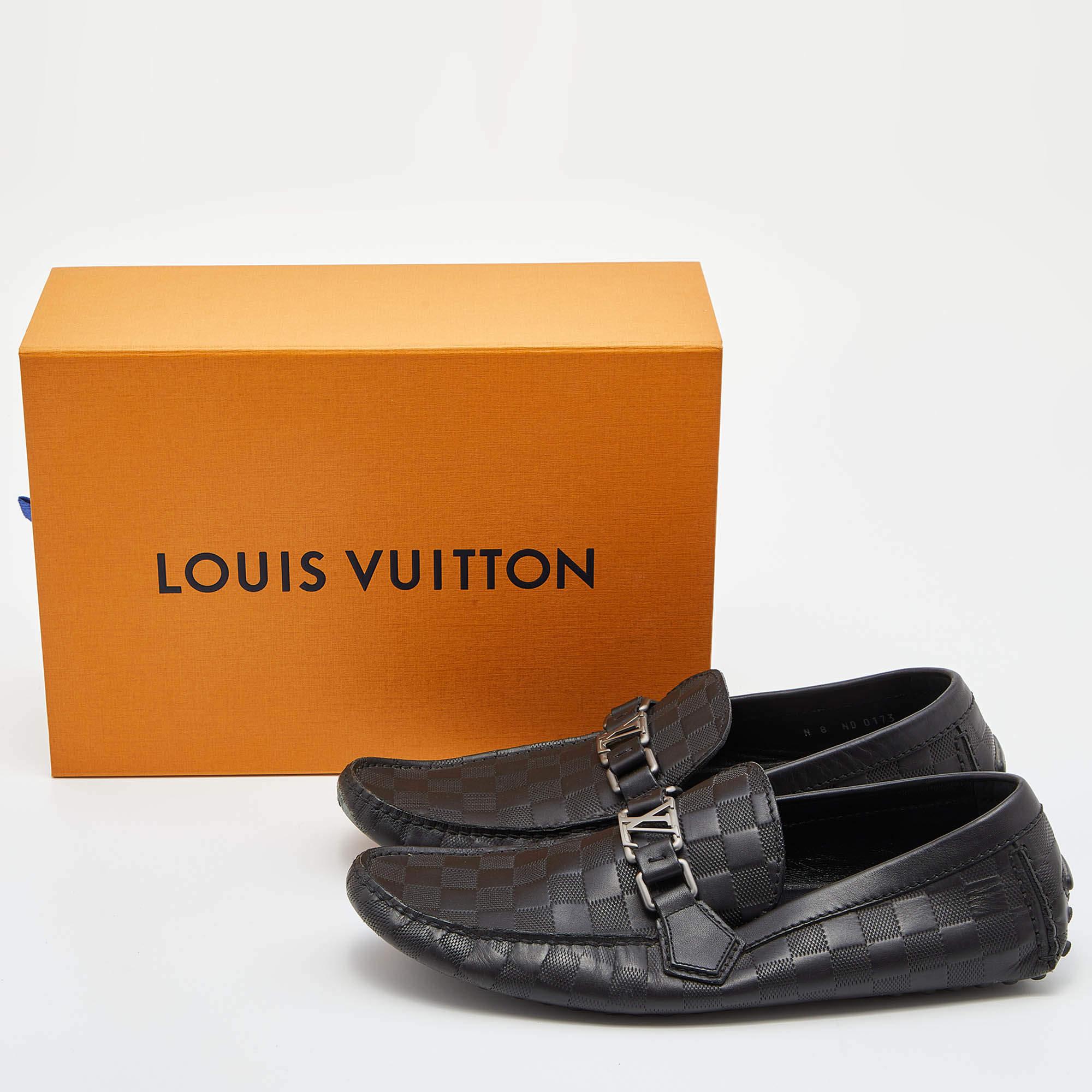 Louis Vuitton Black Damier Infini Leather Hockenheim Slip On Loafers Size 42 For Sale 4