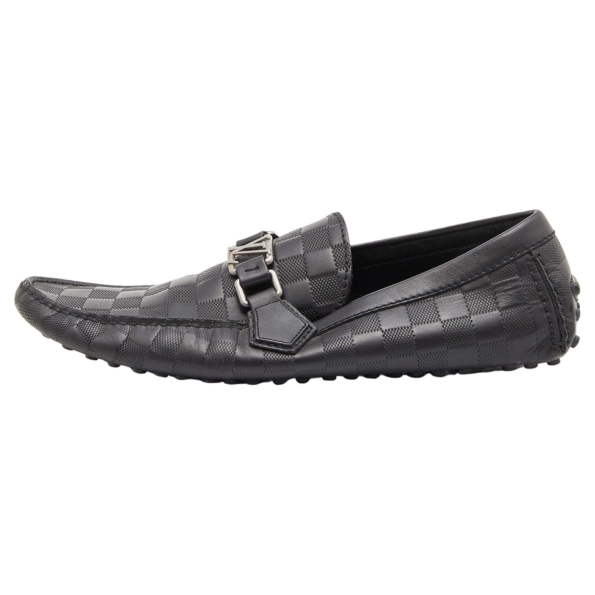 Louis Vuitton Black Damier Infini Leather Hockenheim Slip On Loafers Size 42 For Sale