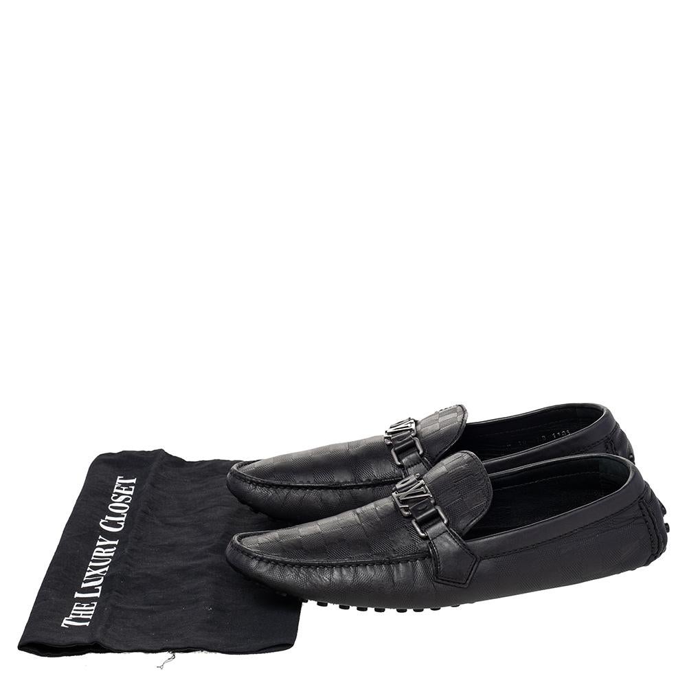 Women's Louis Vuitton Black Damier Infini Leather Hockenheim Slip On Loafers Size 44