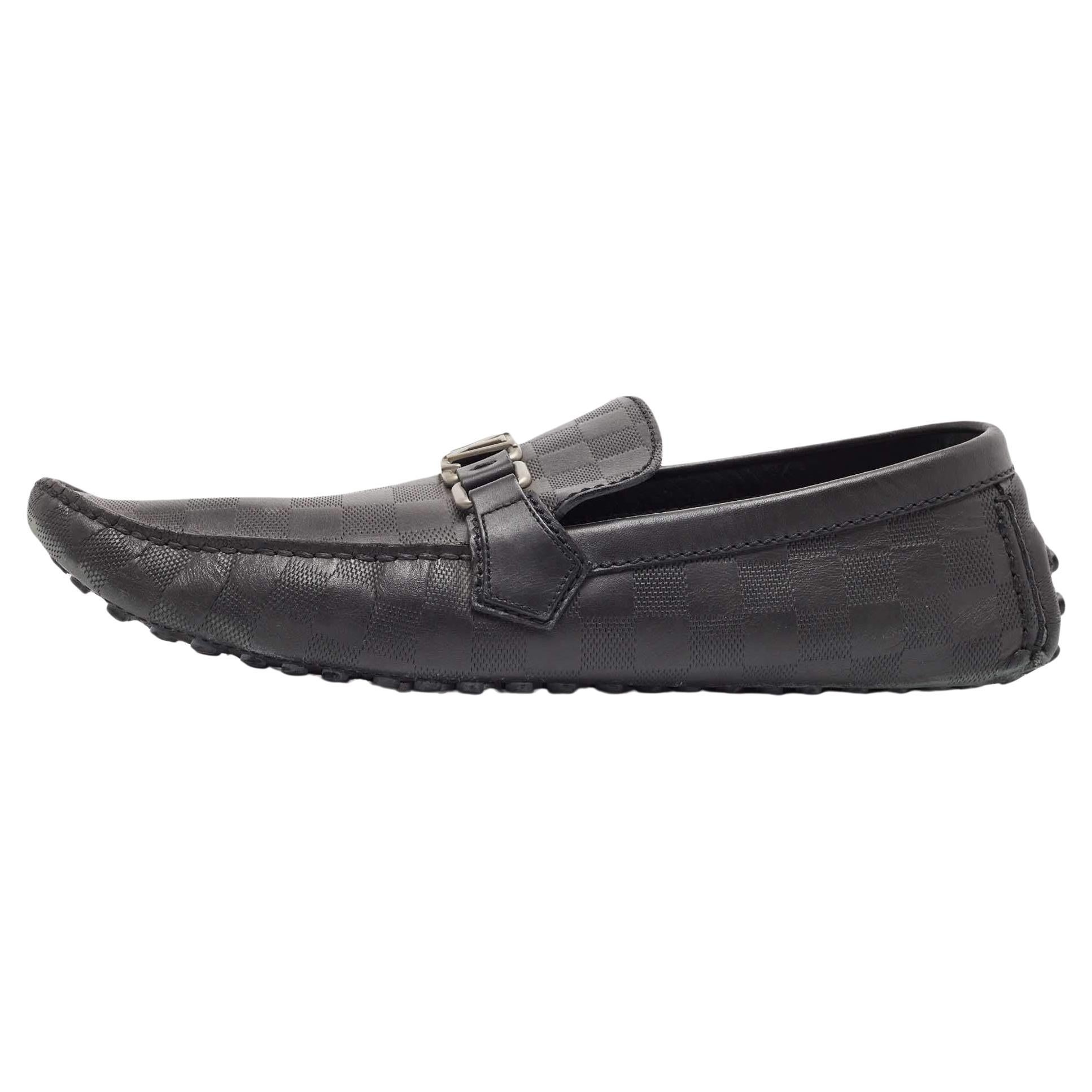 Louis Vuitton Black Damier Infini Leather Hockenheim Slip On Loafers Size 44.5 For Sale