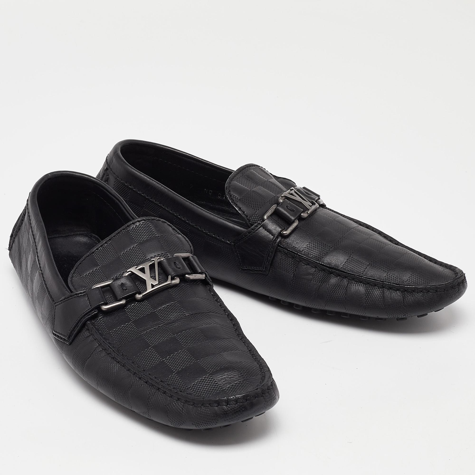 Men's Louis Vuitton Black Damier Leather Hockenheim Slip On Loafers Size 43