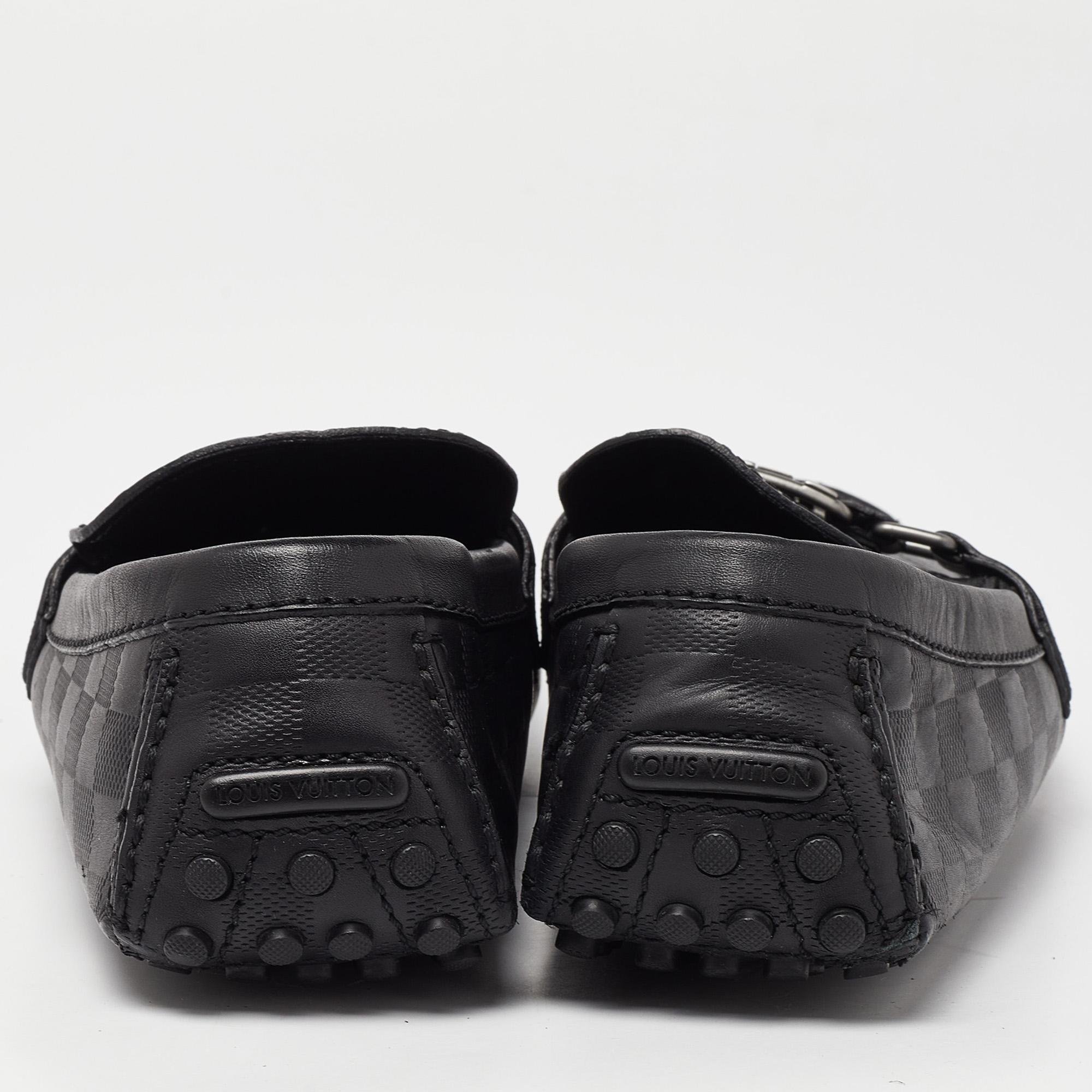 Louis Vuitton Black Damier Leather Hockenheim Slip On Loafers Size 43 1