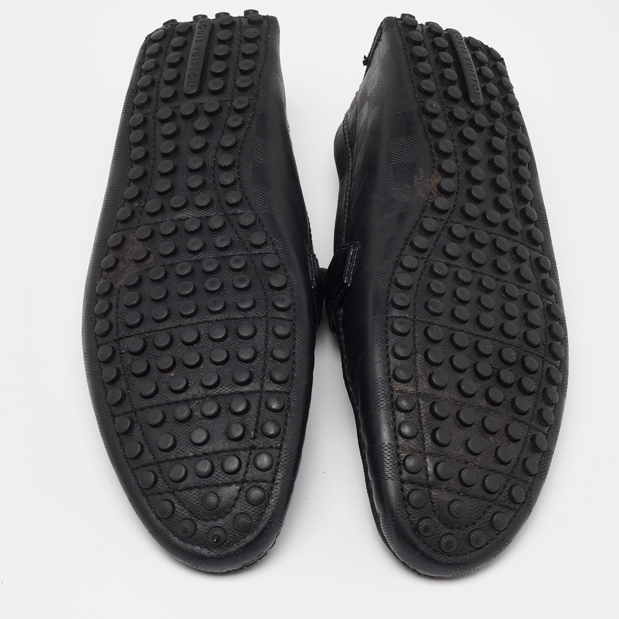 Louis Vuitton Black Damier Leather Hockenheim Slip On Loafers Size 43 2