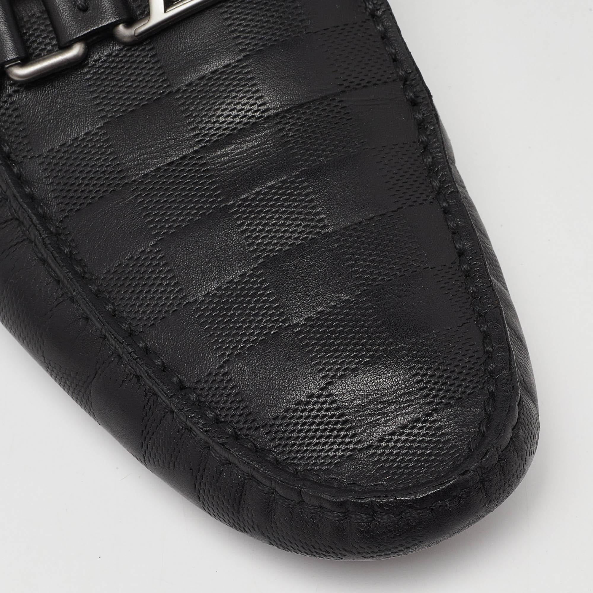 Louis Vuitton Black Damier Leather Hockenheim Slip On Loafers Size 43 3