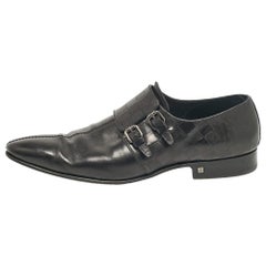 Louis Vuitton Black Damier Leather Monk Strap Derby Size 45