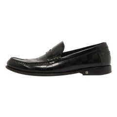 Louis Vuitton Black Damier Leather Santiago Loafers Size 41.5