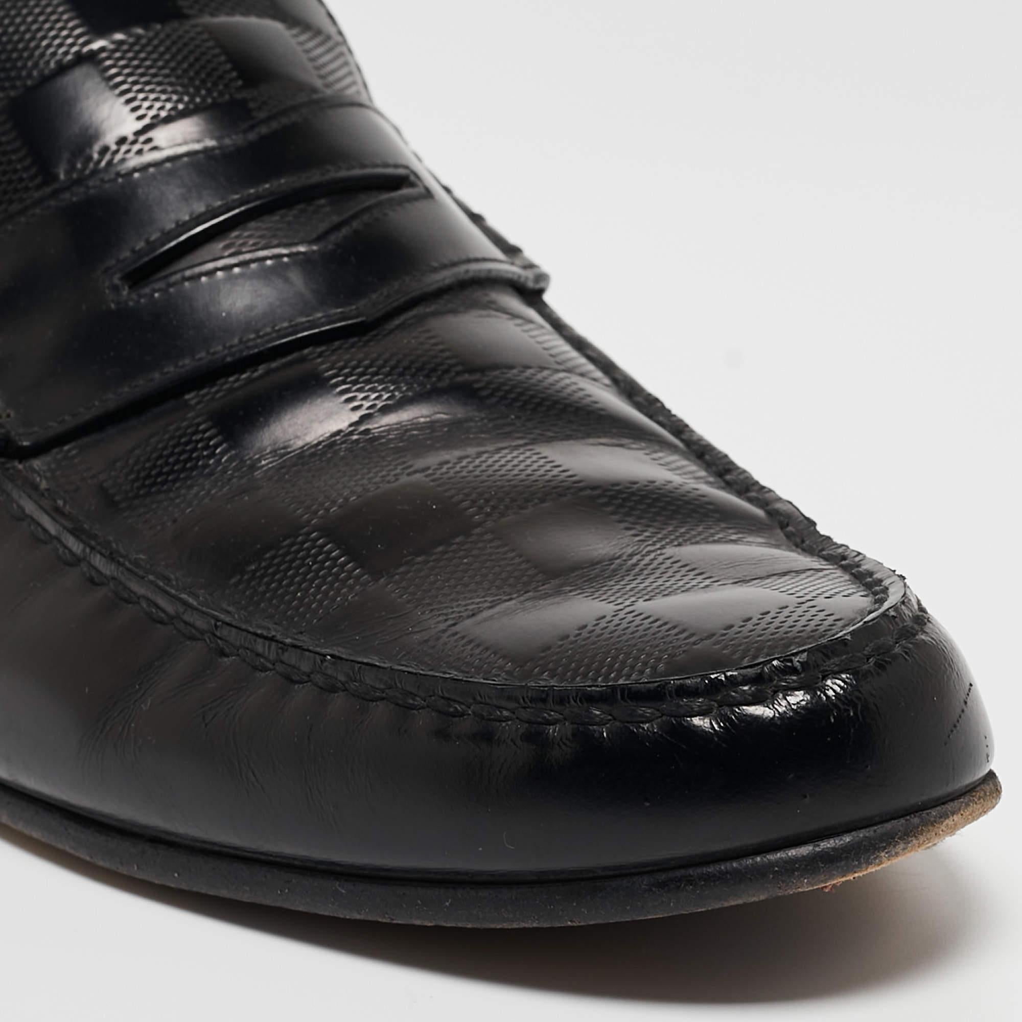 Louis Vuitton Black Damier Leather Santiago Loafers Size 43 For Sale 1