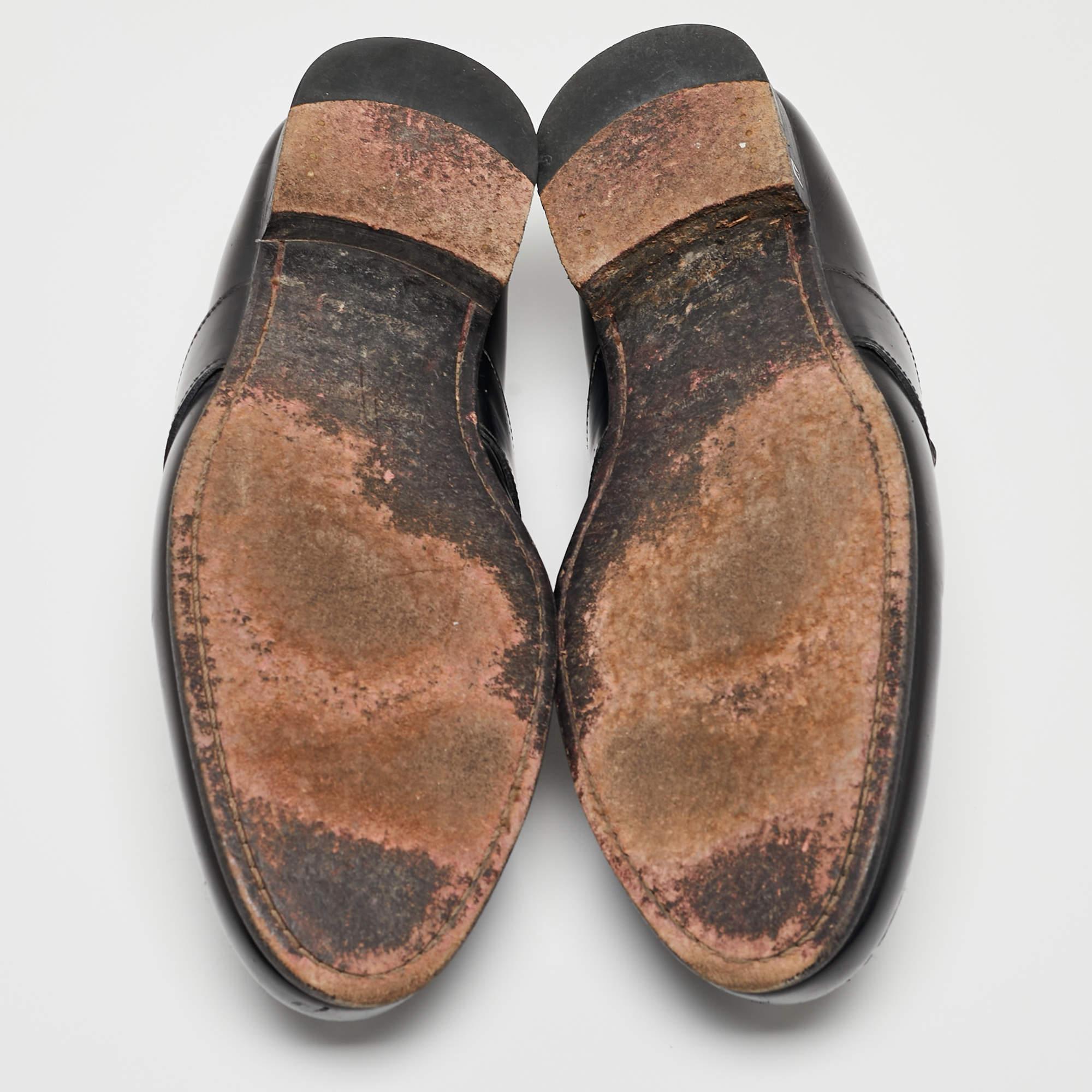 Louis Vuitton Black Damier Leather Santiago Loafers Size 43 For Sale 2