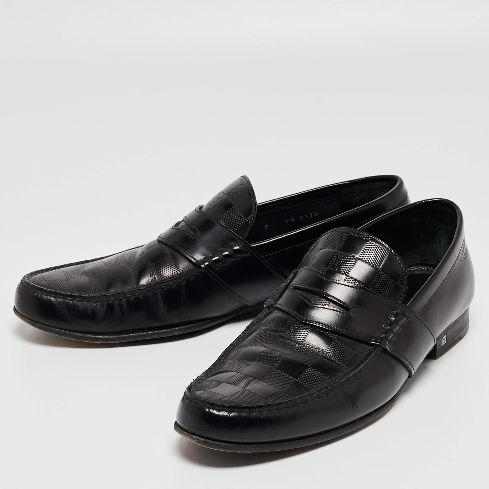 Louis Vuitton Black Damier Leather Santiago Loafers Size 43 For Sale 3