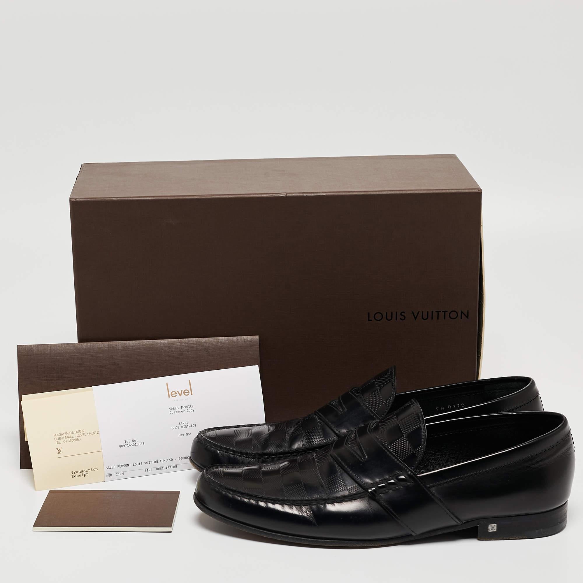 Louis Vuitton Black Damier Leather Santiago Loafers Size 43 For Sale 4