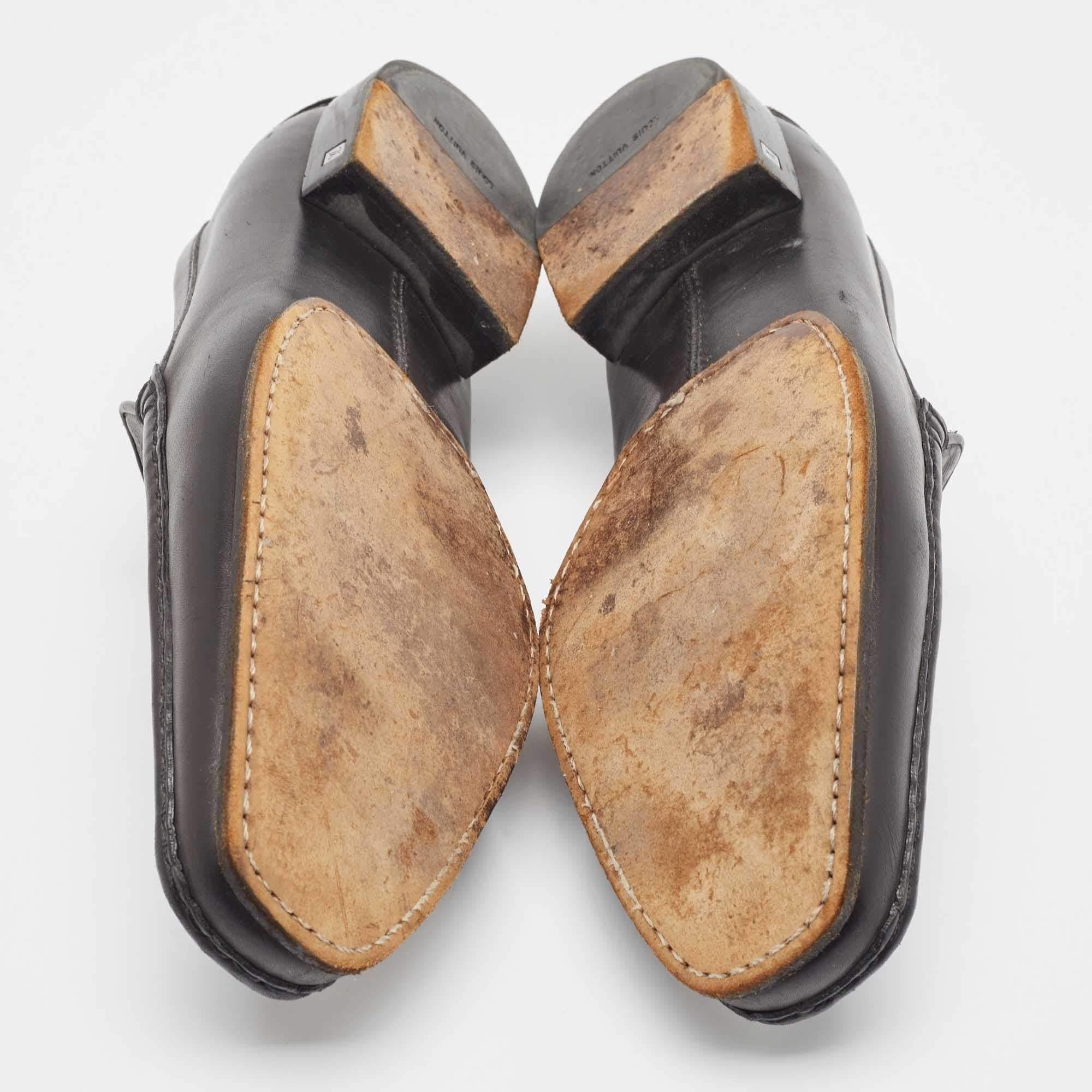 Louis Vuitton Black Damier Leather Santiago Loafers Size 44.5 For Sale 2