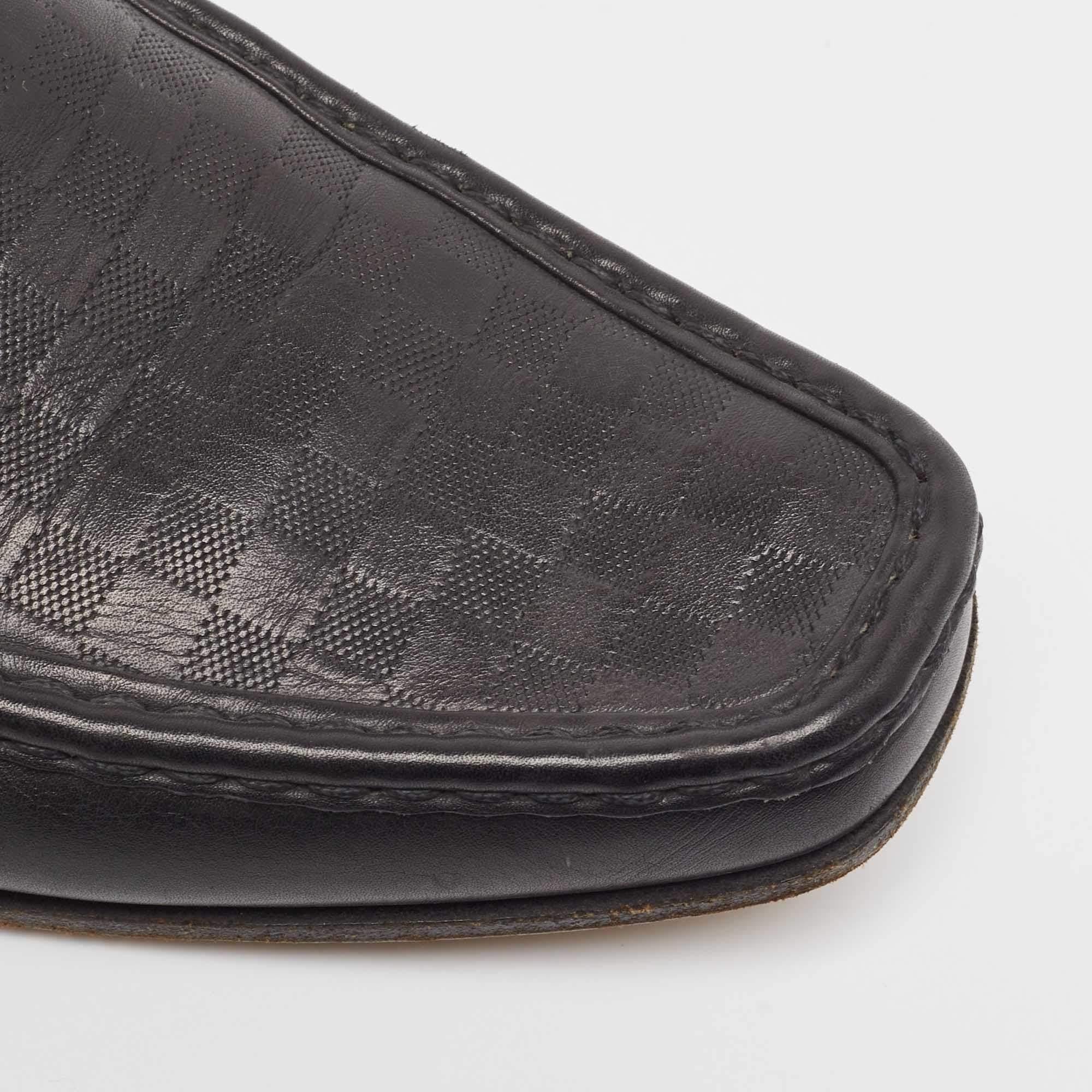 Louis Vuitton Black Damier Leather Santiago Loafers Size 44.5 For Sale 3