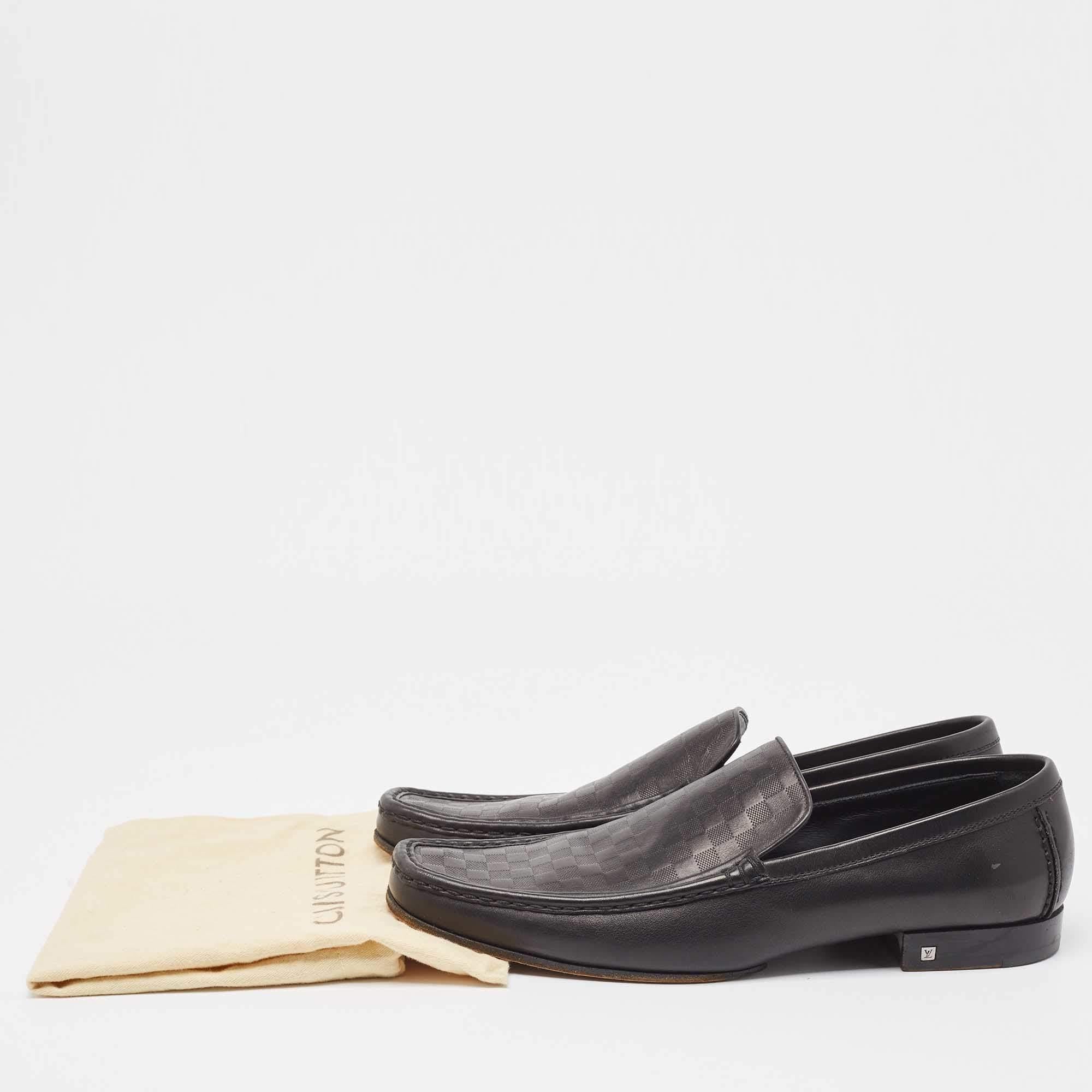 Louis Vuitton Black Damier Leather Santiago Loafers Size 44.5 For Sale 5
