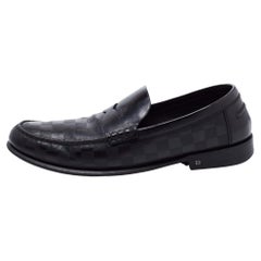 Louis Vuitton Black Damier Leather Santiago Loafers Size 45