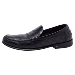 Louis Vuitton Black Leather Damier Embossed Santiago Loafers Size