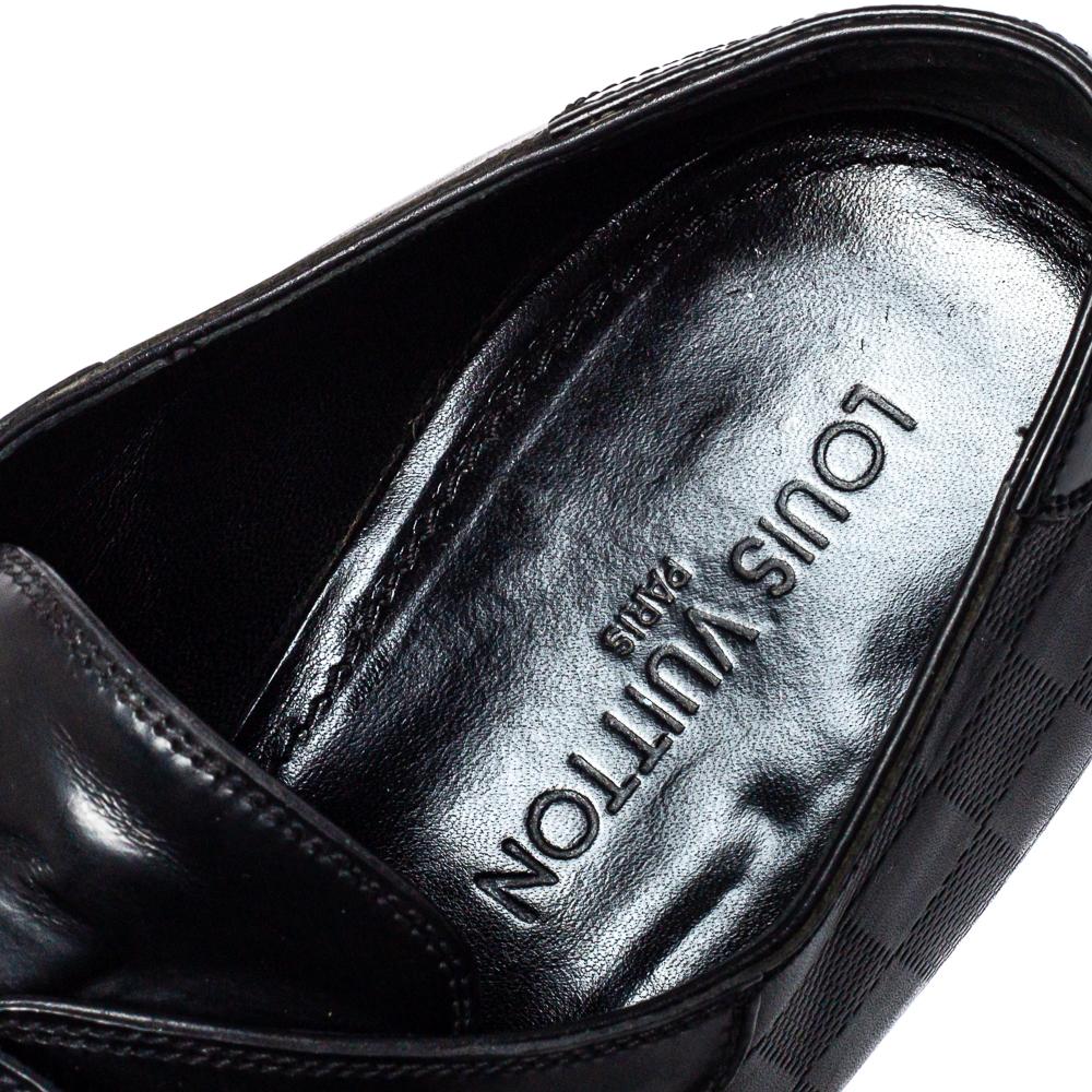 Louis Vuitton Black Damier Leather Velcro Loafers Size 47 In Good Condition In Dubai, Al Qouz 2