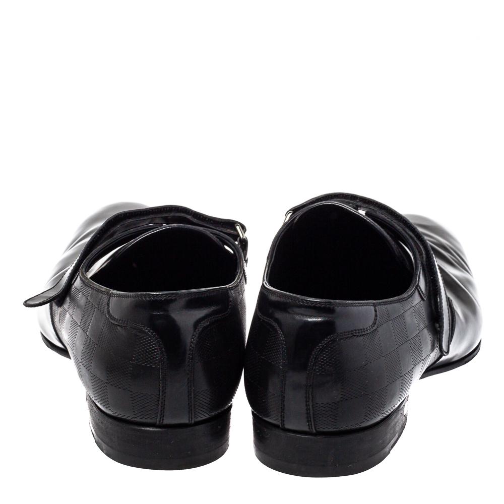Men's Louis Vuitton Black Damier Leather Velcro Loafers Size 47
