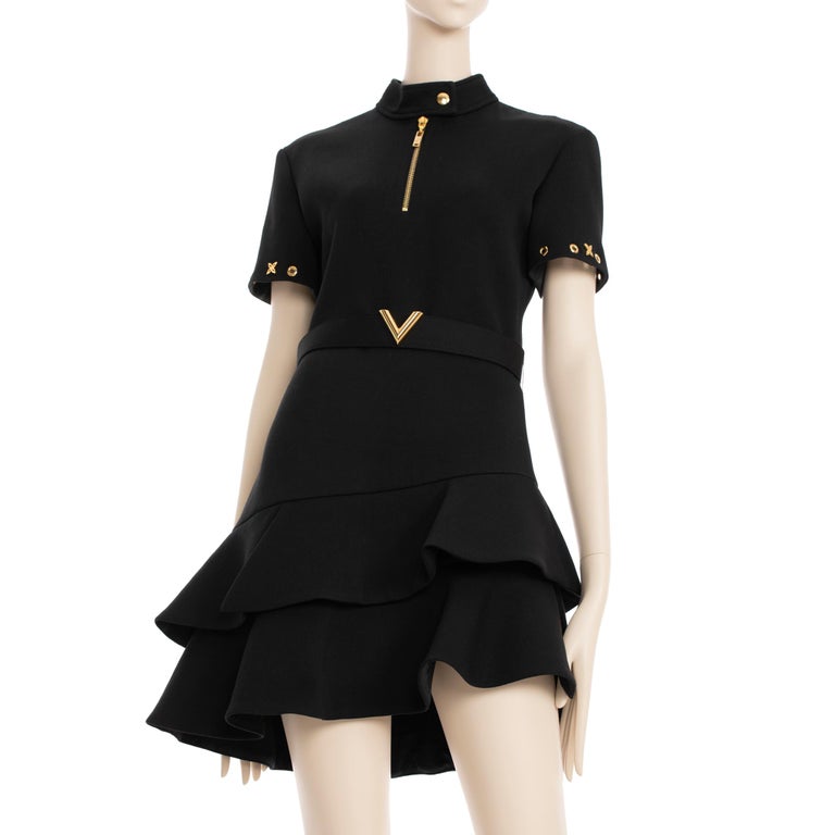 louis vuitton black dress Louis Vuitton Black Dress With Peplum Skirt 36 FR at 1stDibs