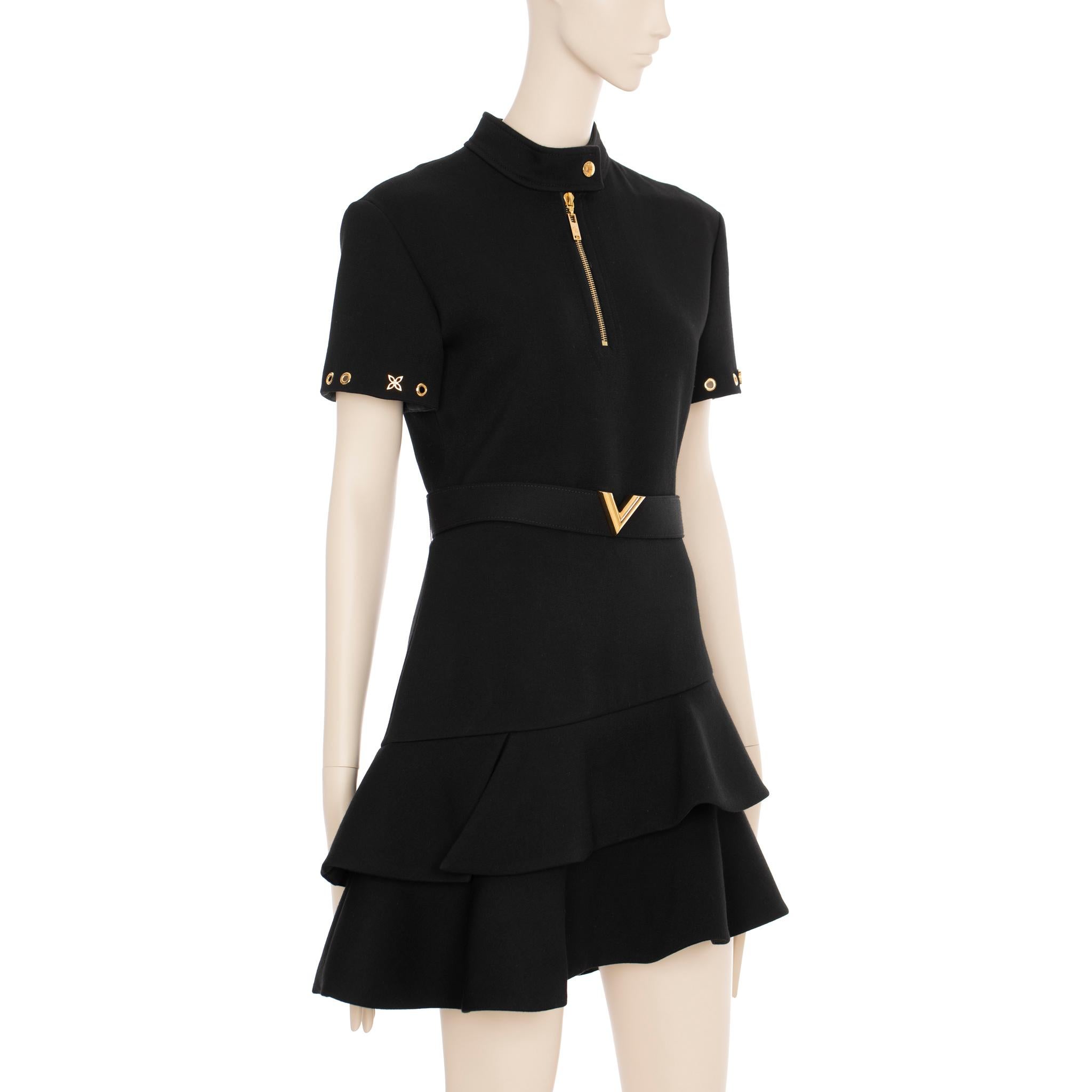 This timeless Louis Vuitton dress features a classic peplum skirt, making it perfect for any formal occasion. Crafted from a luxurious black fabric, the dress is chic, stylish, and sure to make a statement at any gathering.

Brand: Louis