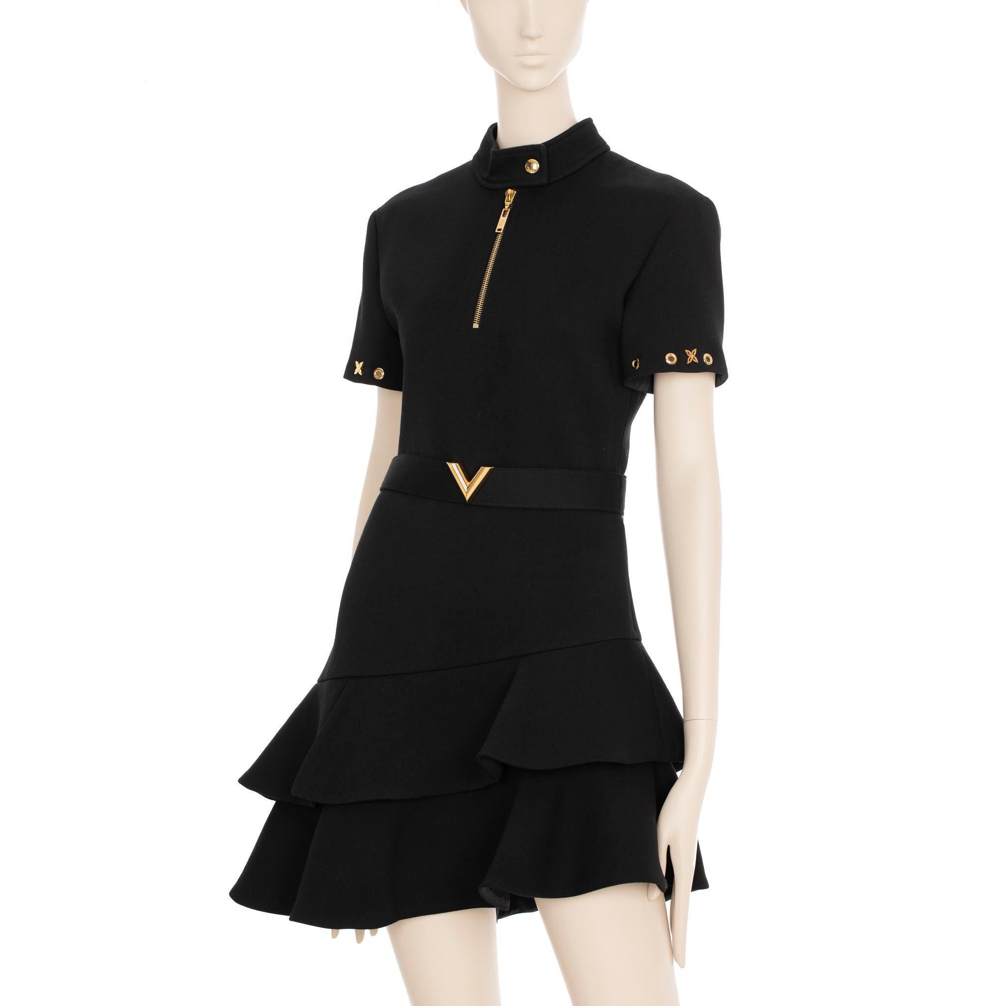 Louis Vuitton Black Dress With Peplum Skirt 36 FR In Excellent Condition For Sale In DOUBLE BAY, NSW