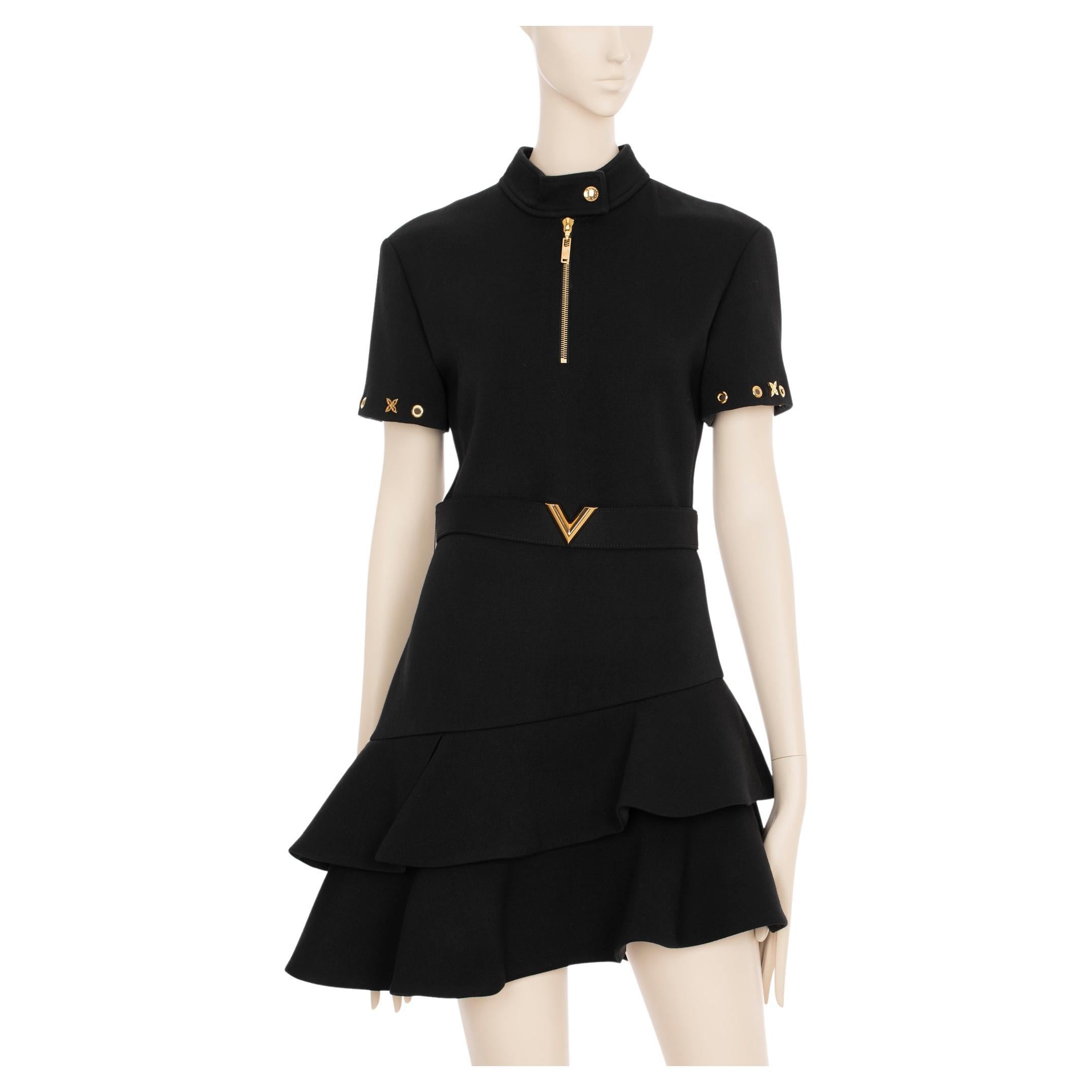Schwarzes Louis Vuitton-Kleid mit Schößchenrock 36 FR im Angebot