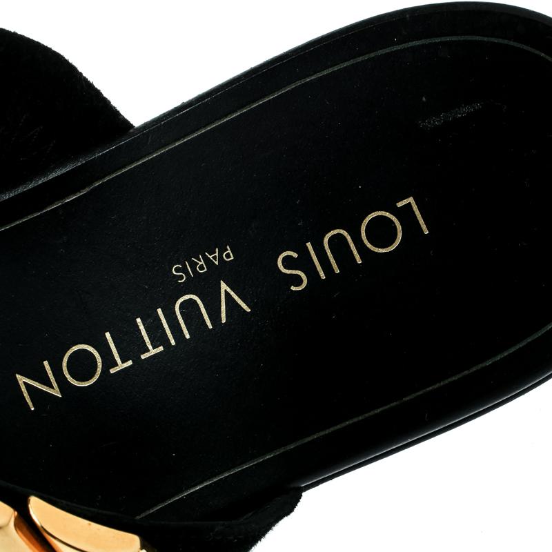 Louis Vuitton Black Embellished Suede and Leather Toe Ring Flat Sandals 37 3