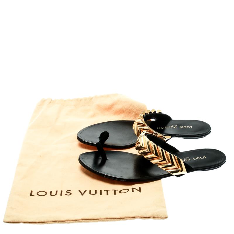Louis Vuitton Black Embellished Suede and Leather Toe Ring Flat Sandals 37 4