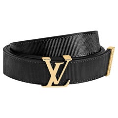 Louis Vuitton Black Embossed Calf Leather LV Initiales 20mm Belt