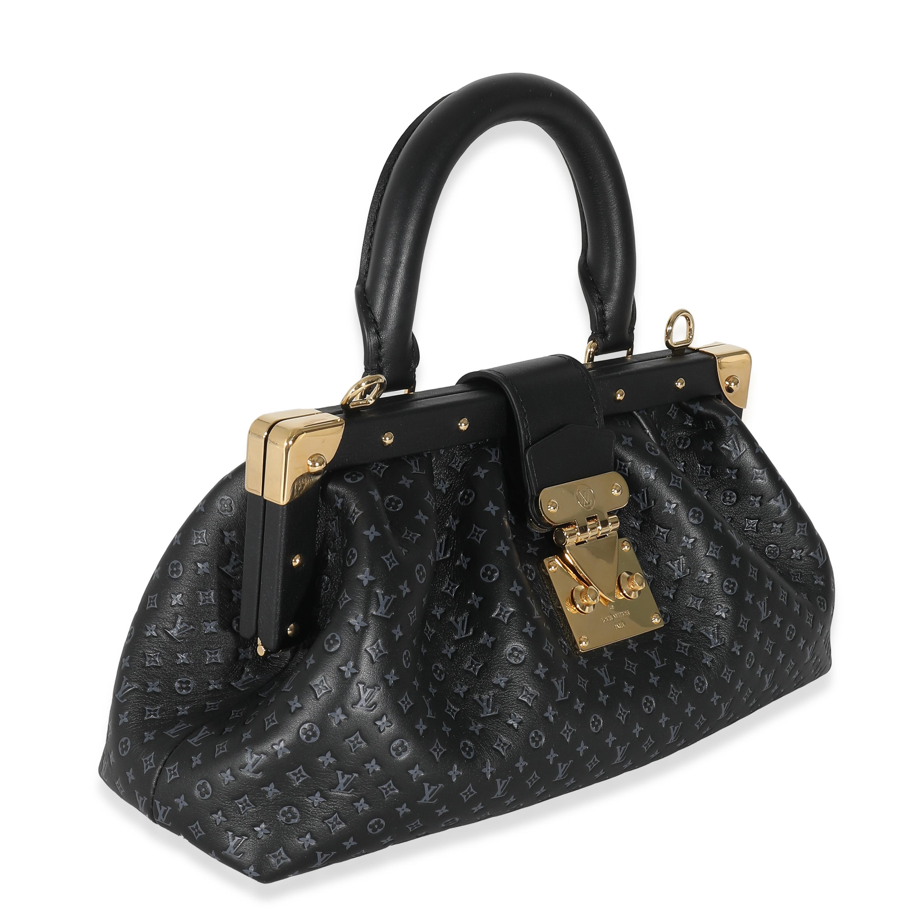 Louis Vuitton Black Embossed Calfskin Nanogram Clutch In Excellent Condition For Sale In New York, NY