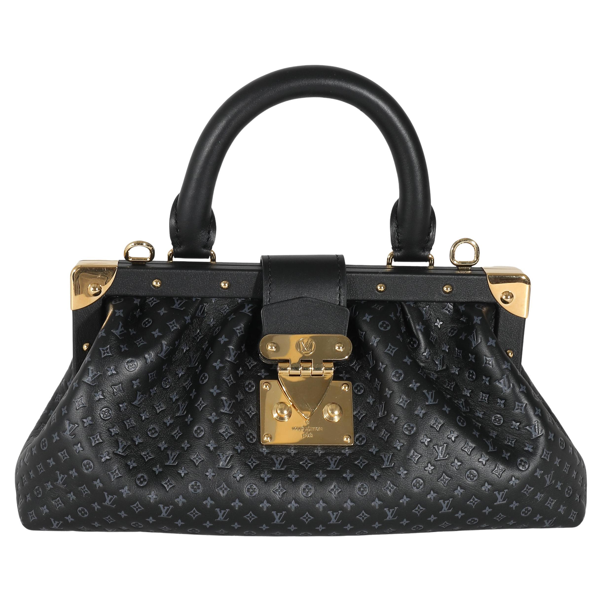 Louis Vuitton Black Embossed Calfskin Nanogram Clutch For Sale