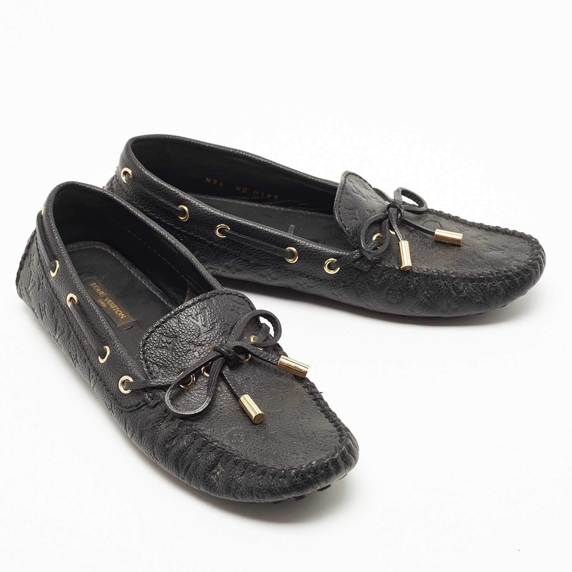 Louis Vuitton Black Embossed Leather Gloria Loafers Size 36 1