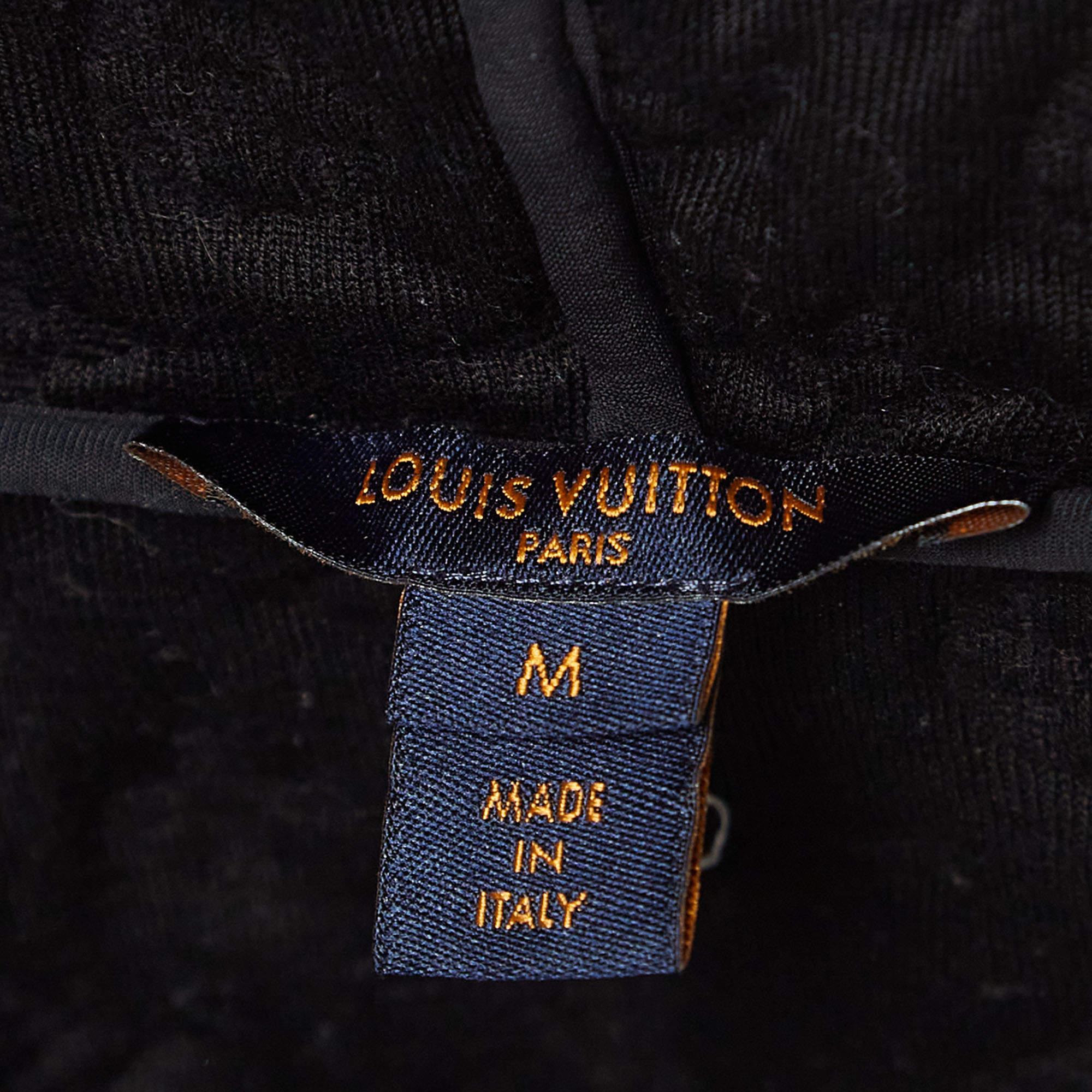 Louis Vuitton Black Embossed Monogram Cotton Knit Zip Front Hooded Jacket M In Good Condition In Dubai, Al Qouz 2