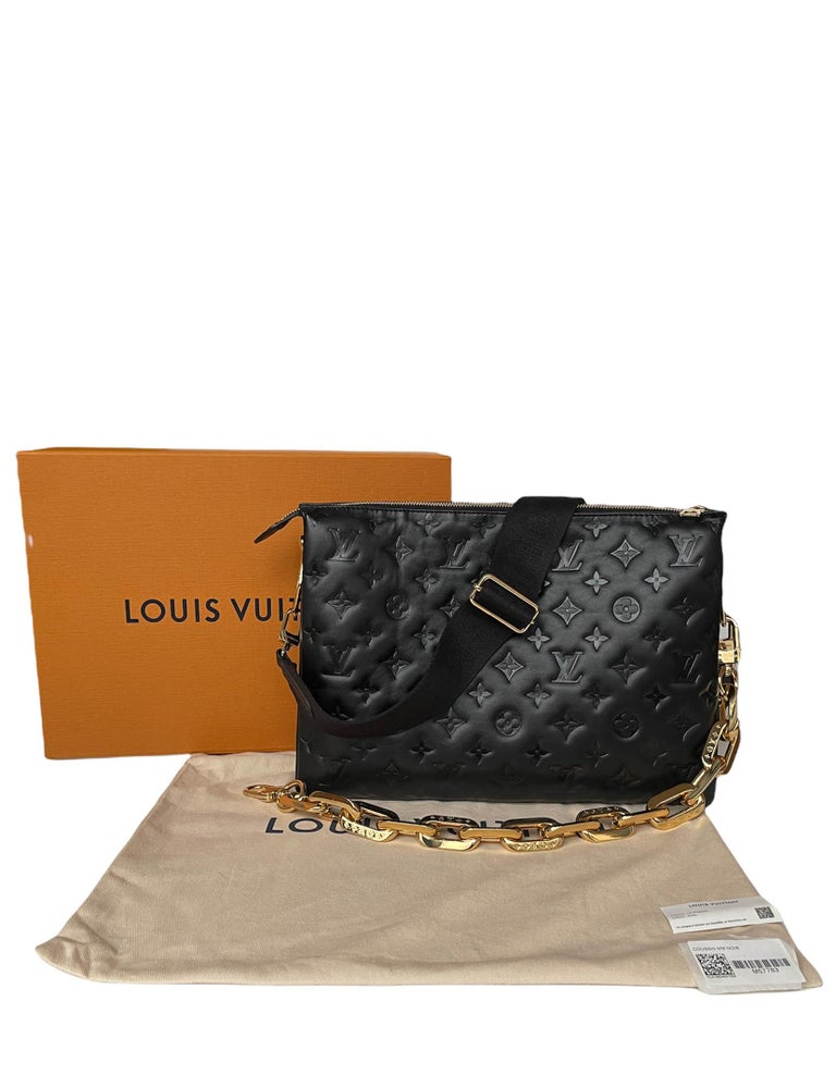 Louis Vuitton Coussin MM Lambskin Embossed Crossbody Bag Black