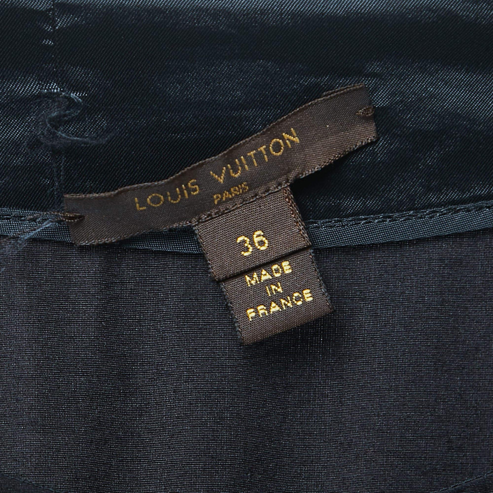 Louis Vuitton Black Embroidered Crepe Belted Mini Dress S In Good Condition In Dubai, Al Qouz 2