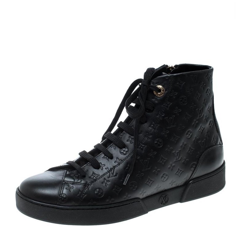 Louis Vuitton IMPULSE 9.5 Black Leather Canvas Fashion Sneakers LI 1008
