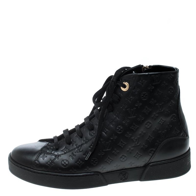 Louis Vuitton Black Leather Zip Detail High Top Sneakers Size 36.5 Louis  Vuitton