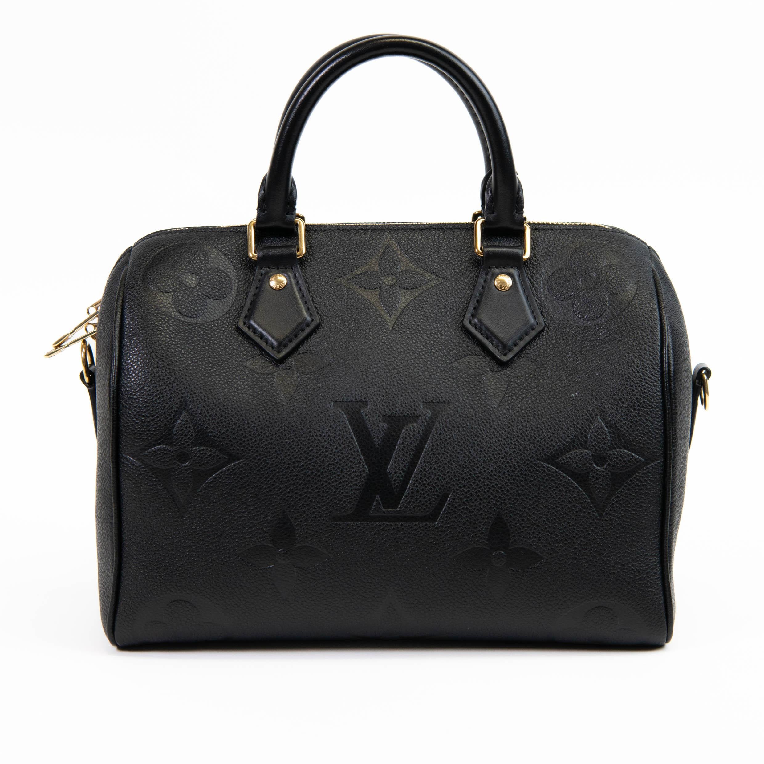 Louis Vuitton Black Empreinte Monogram Leather Giant Speedy Bandouliere 25 In Excellent Condition For Sale In Corona Del Mar, CA