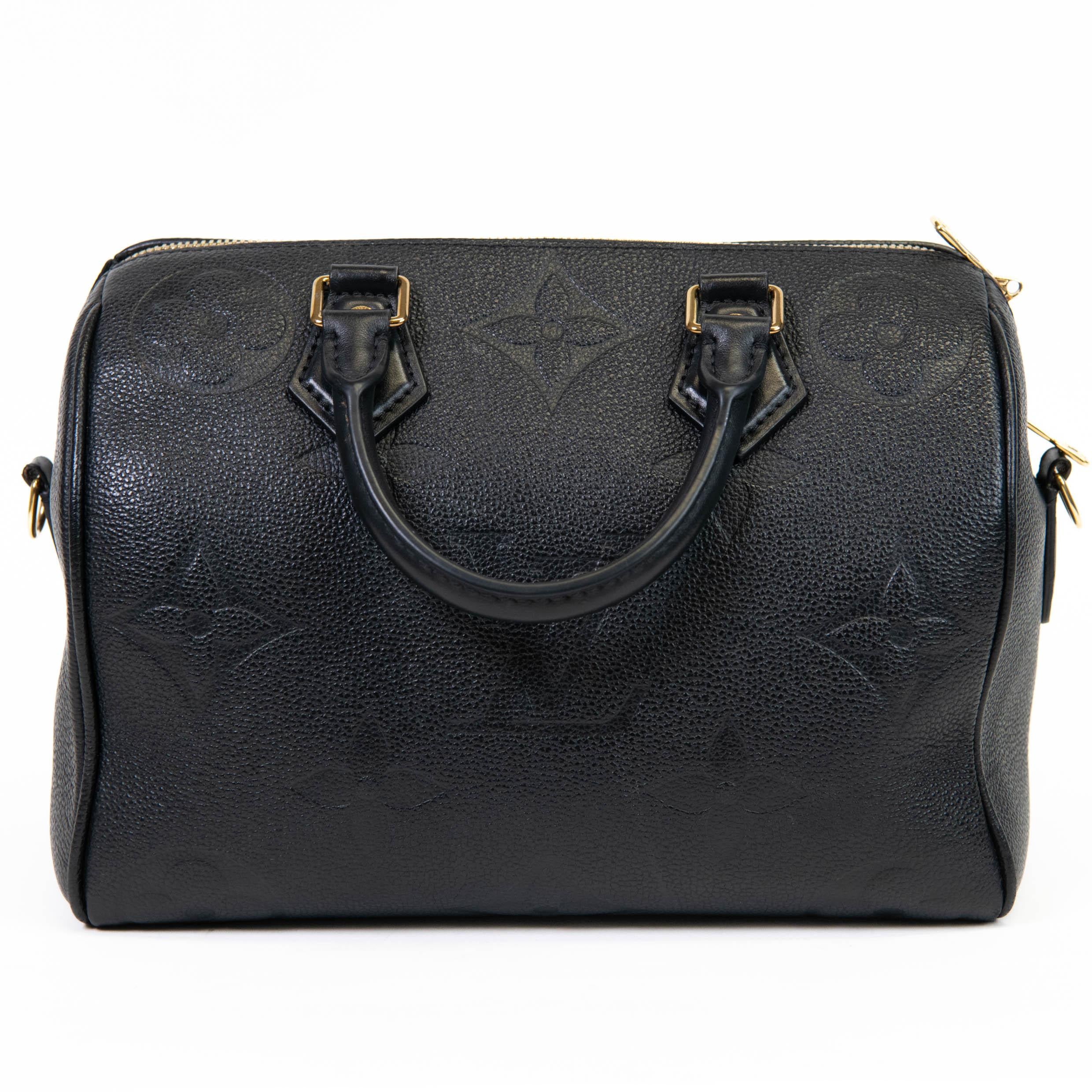 Louis Vuitton Black Empreinte Monogram Leather Giant Speedy Bandouliere 25 In Excellent Condition For Sale In Corona Del Mar, CA