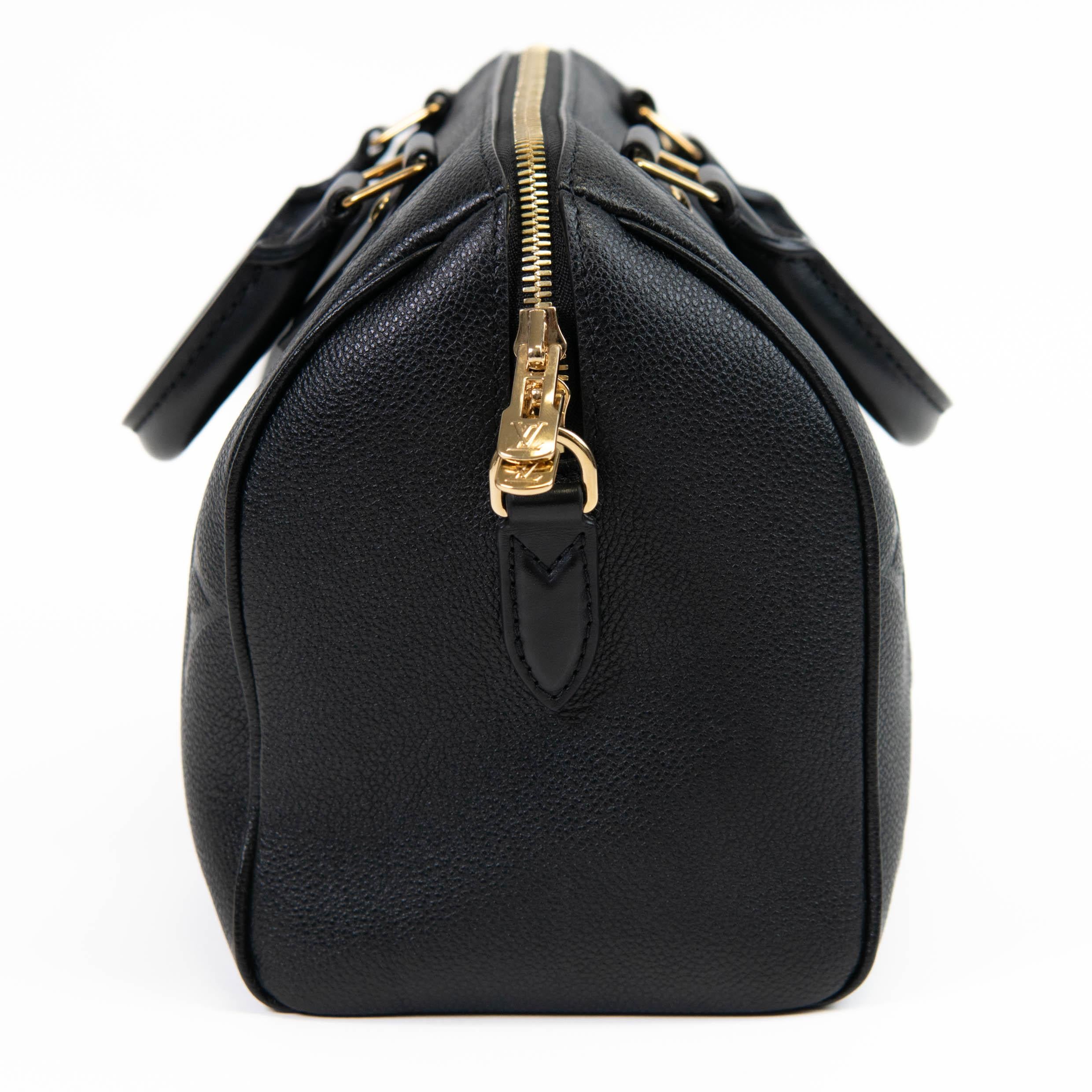 Women's or Men's Louis Vuitton Black Empreinte Monogram Leather Giant Speedy Bandouliere 25 For Sale