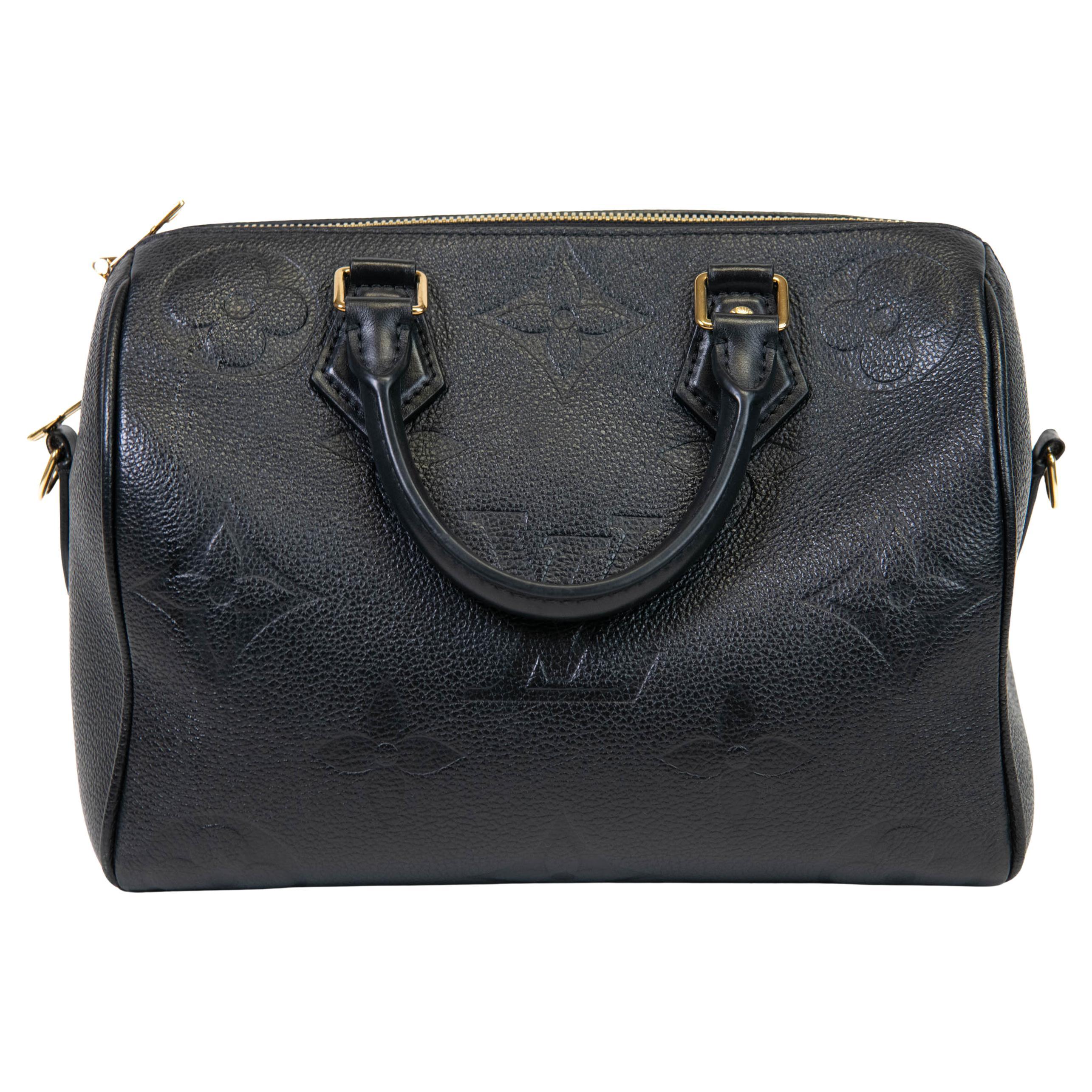 Louis Vuitton Black Empreinte Monogram Leather Giant Speedy Bandouliere 25 For Sale