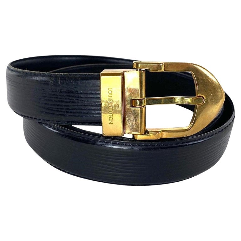 Louis Vuitton Gold Buckle Leather Belt-Black