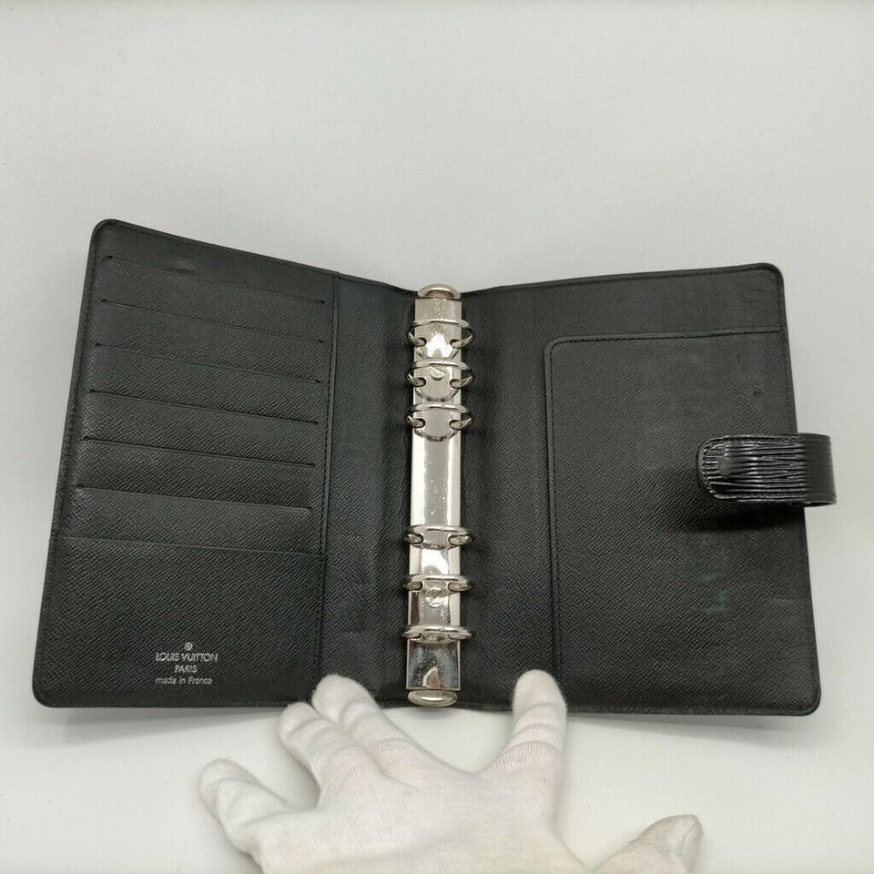 Louis Vuitton Black Epi Electric Leather Noir Small Ring Agenda PM Diary Book For Sale 6