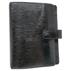 Used Louis Vuitton Black Epi Electric Leather Noir Small Ring Agenda PM Diary Book