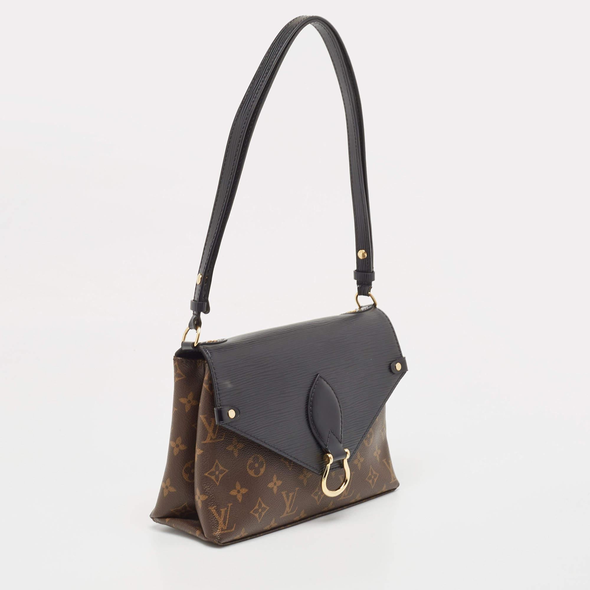 Louis Vuitton Black Epi Leather and Monogram Canvas Saint Michel Bag For Sale 8