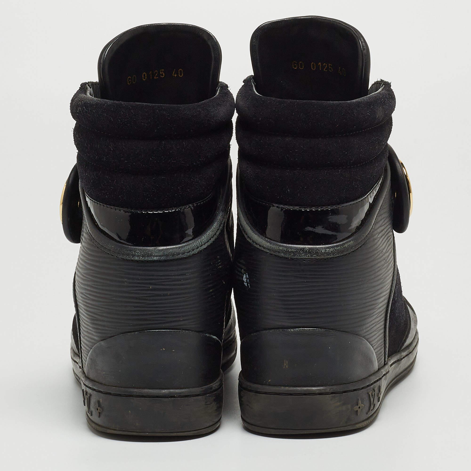 Louis Vuitton Black Epi Leather and Suede High Top Sneakers Size 40 For Sale 4