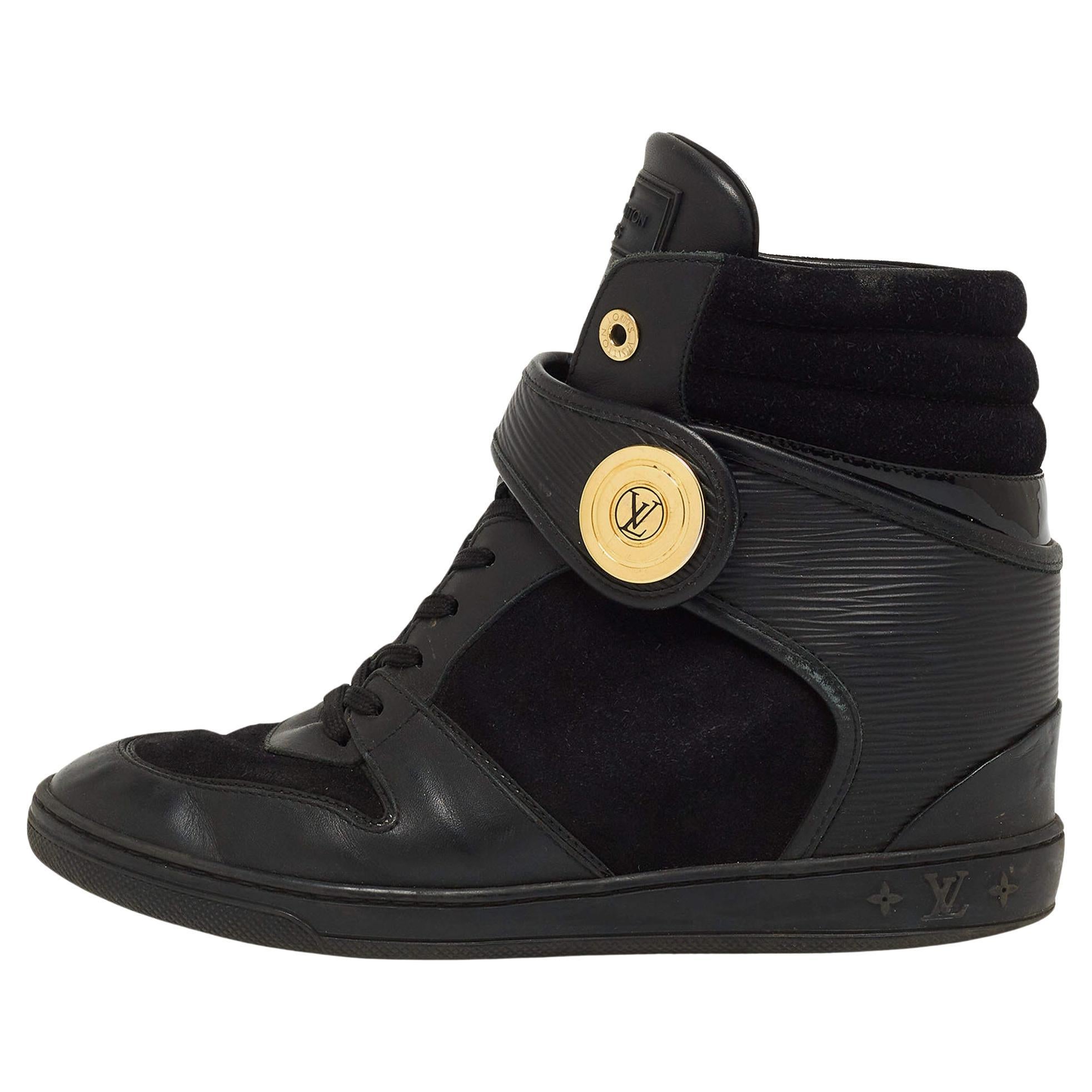 Louis Vuitton Black Epi Leather and Suede High Top Sneakers Size 40 For Sale