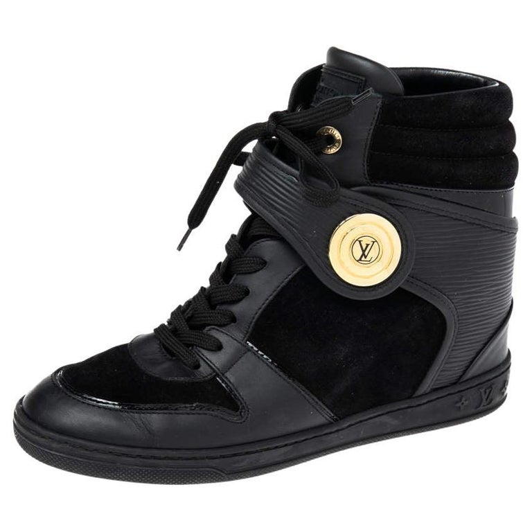 Louis Vuitton Black Epi Leather And Suede Wedge Sneakers Size 36 at 1stDibs