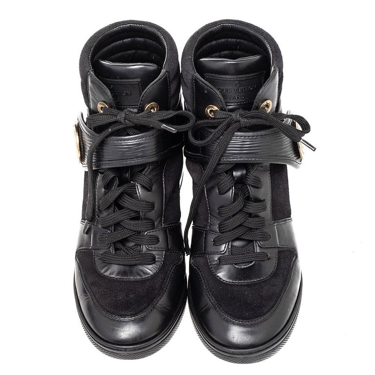 Louis Vuitton Black Epi Leather And Suede Wedge Sneakers Size 36 at 1stDibs