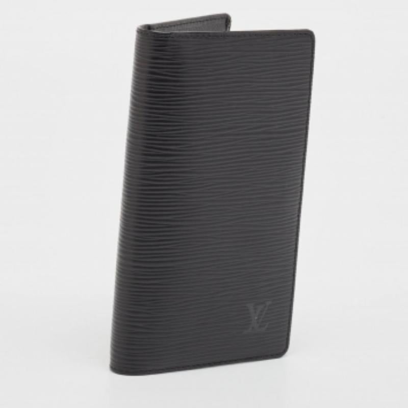 Louis Vuitton - Portefeuille long à deux volets en cuir épi noir en vente 3