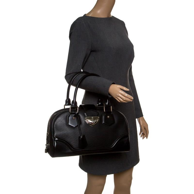 Louis Vuitton Black Epi Leather Bowling Montaigne GM Bag In Good Condition In Dubai, Al Qouz 2